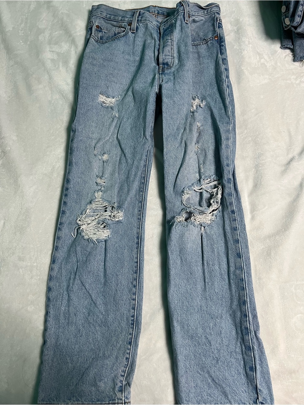 Levi's Light Blue Distressed Straight-Leg Jeans